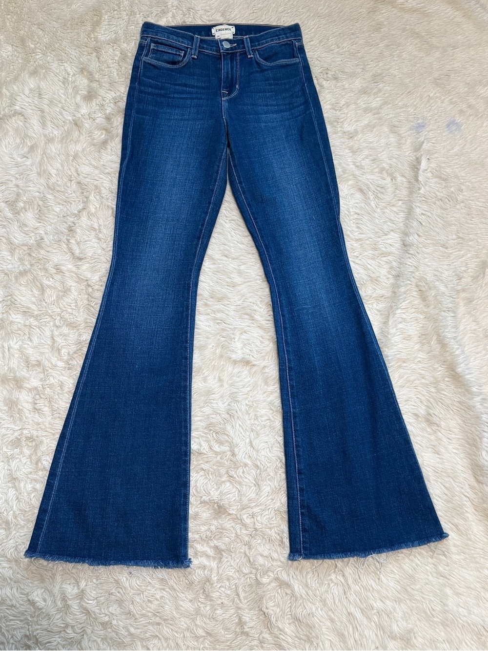L’AGENCE Dectra High Rise Tailored Flare Jeans in Delva Wash Raw Hem - Size 24